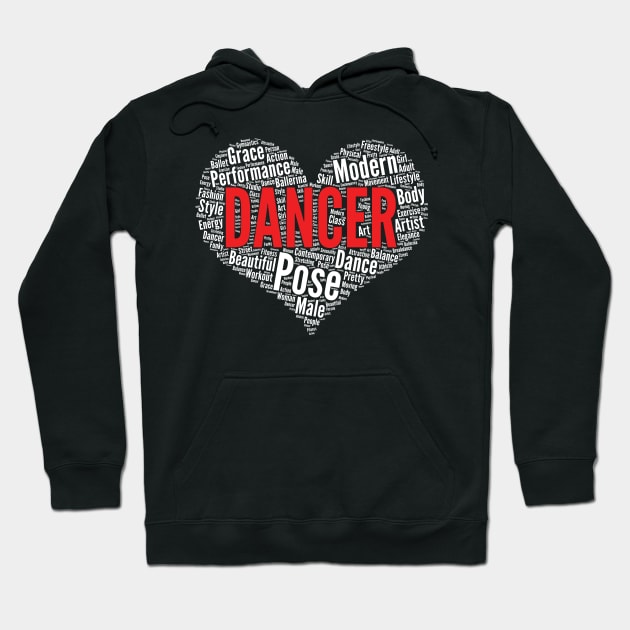 Dance Heart Shape Word Cloud Design for Dancer print Hoodie by theodoros20